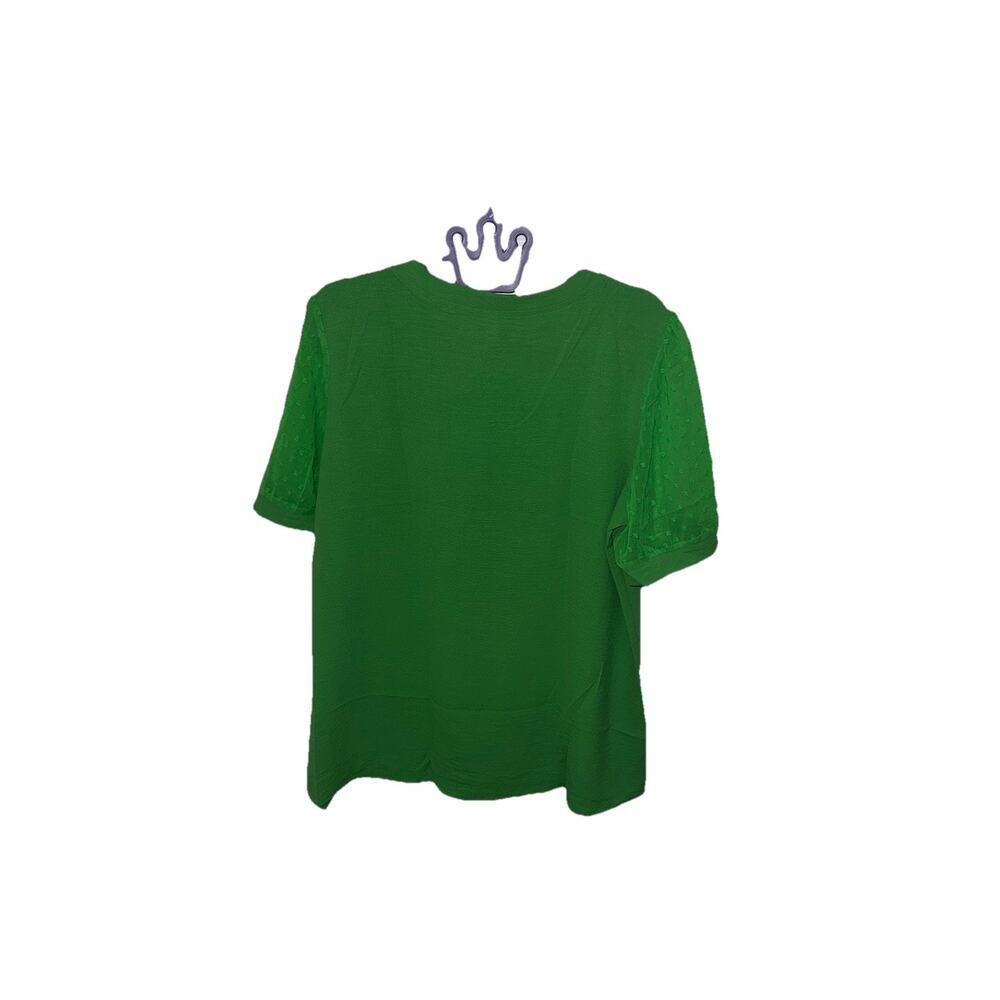 Nitoufo Women's Green Blouse Short Sleeve Textured Sheer Sleeves Size XL New - Picture 5 of 5